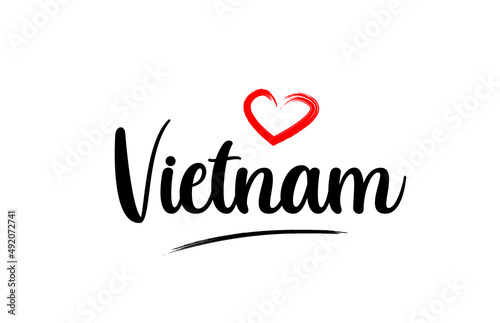 Vietnam country name with red love heart and black text