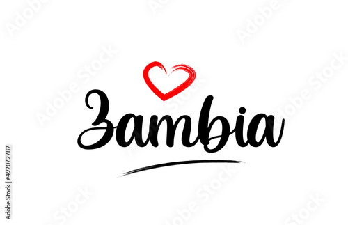 Zambia country name with red love heart and black text
