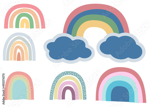 handdrawn abstract minimal scandinavian style rainbow set, vector illustration