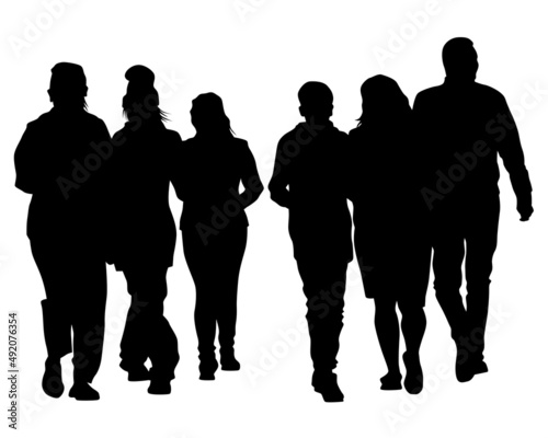 Big crowds people on street. Isolated silhouette on a white background