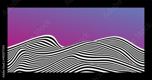 Vector twisted lines background. Black and white waves with colored background