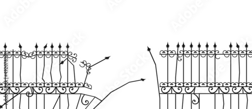 Broken iron fence draw