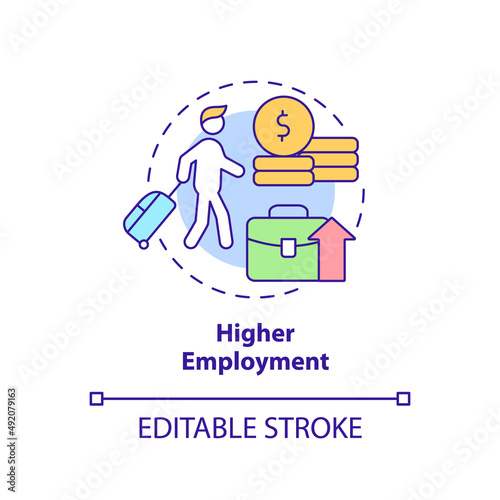 Higher employment concept icon. Relocation to get job. Pull factor for migration abstract idea thin line illustration. Isolated outline drawing. Editable stroke. Arial, Myriad Pro-Bold fonts used