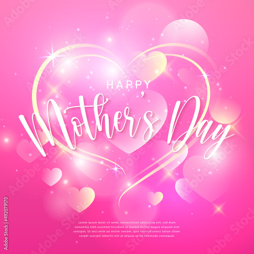 Happy mother's girlish pink love heart bokeh shine background