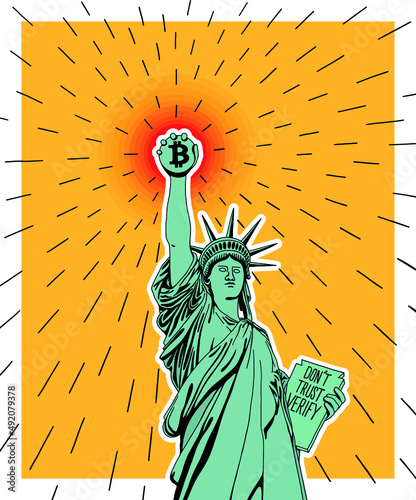 Statue of Bitcoin Liberty, global digital deflation money