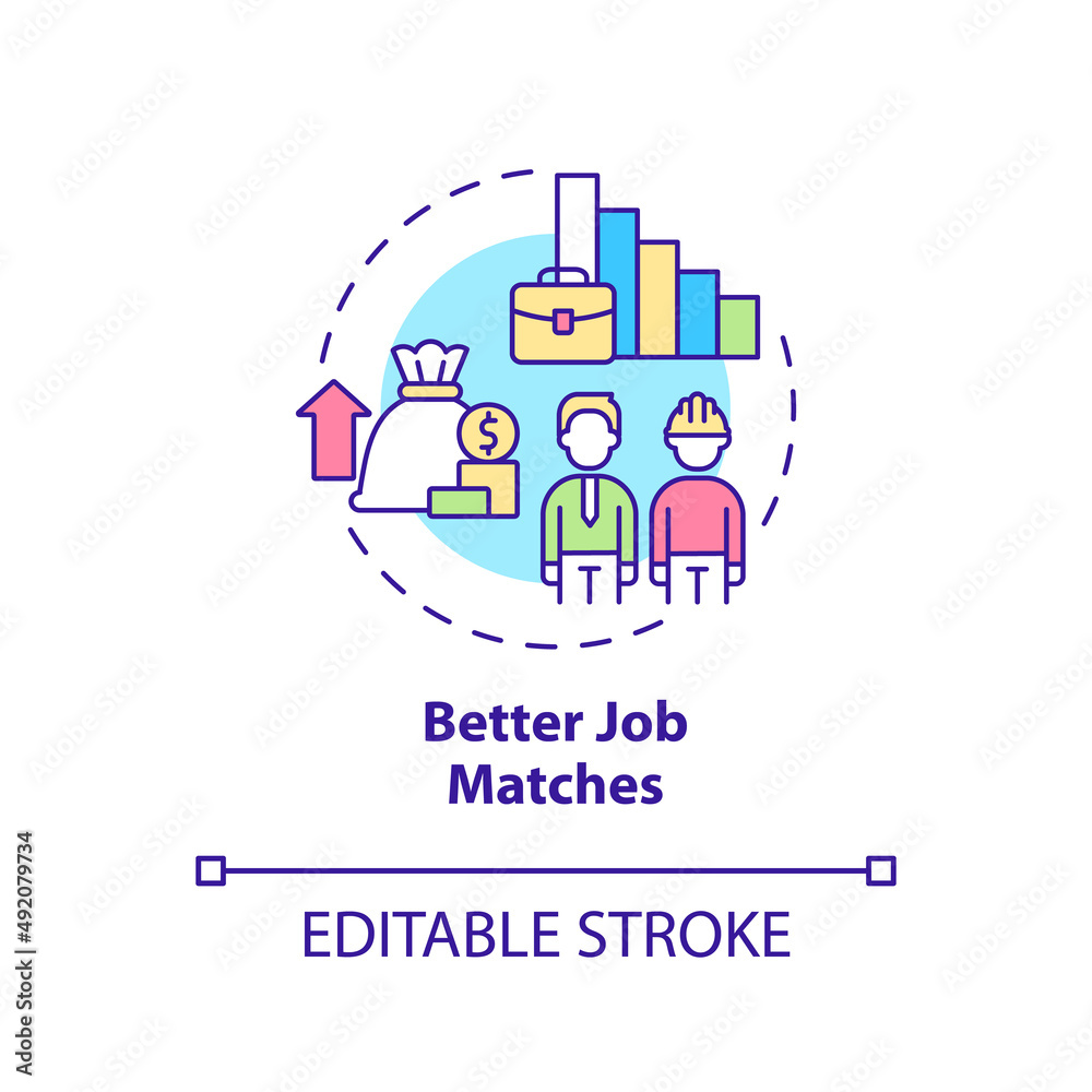 Better job matches concept icon. Legalizing unauthorized immigrants positive impact abstract idea thin line illustration. Isolated outline drawing. Editable stroke. Arial, Myriad Pro-Bold fonts used