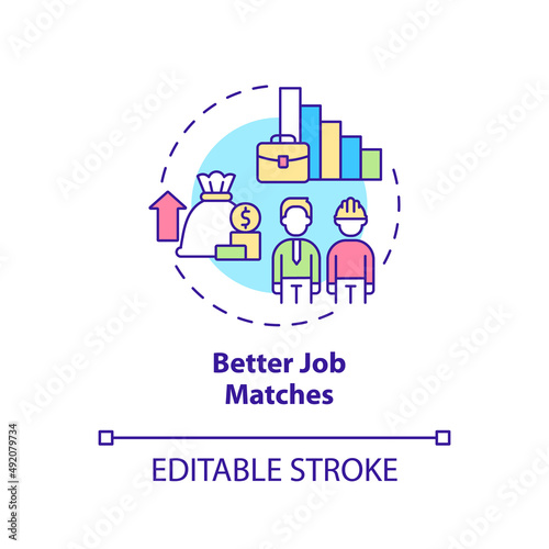 Better job matches concept icon. Legalizing unauthorized immigrants positive impact abstract idea thin line illustration. Isolated outline drawing. Editable stroke. Arial, Myriad Pro-Bold fonts used