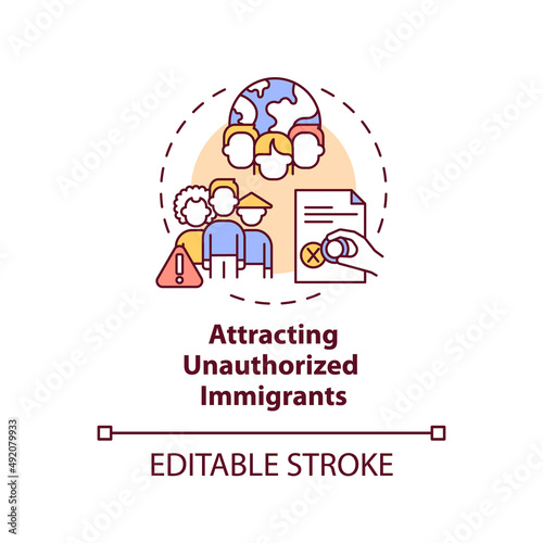 Attracting unauthorized immigrants concept icon. Legalizing migrants bad impact abstract idea thin line illustration. Isolated outline drawing. Editable stroke. Arial, Myriad Pro-Bold fonts used