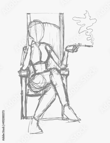 Sketch woman body smoking illustration