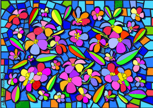frangipani flowers close up beautiful plumeria colorful design moses stained glass and patten background illustration vector