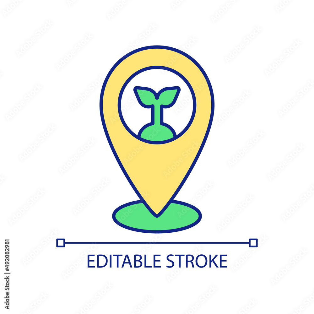 Technology of field mapping RGB color icon. Innovations in farming industry. Food plants cultivation. Isolated vector illustration. Simple filled line drawing. Editable stroke. Arial font used Technology of field mapping RGB color icon. Innovations in farming industry. Food plants cultivation. Isolated vector illustration. Simple filled line drawing. Editable stroke. Arial font used