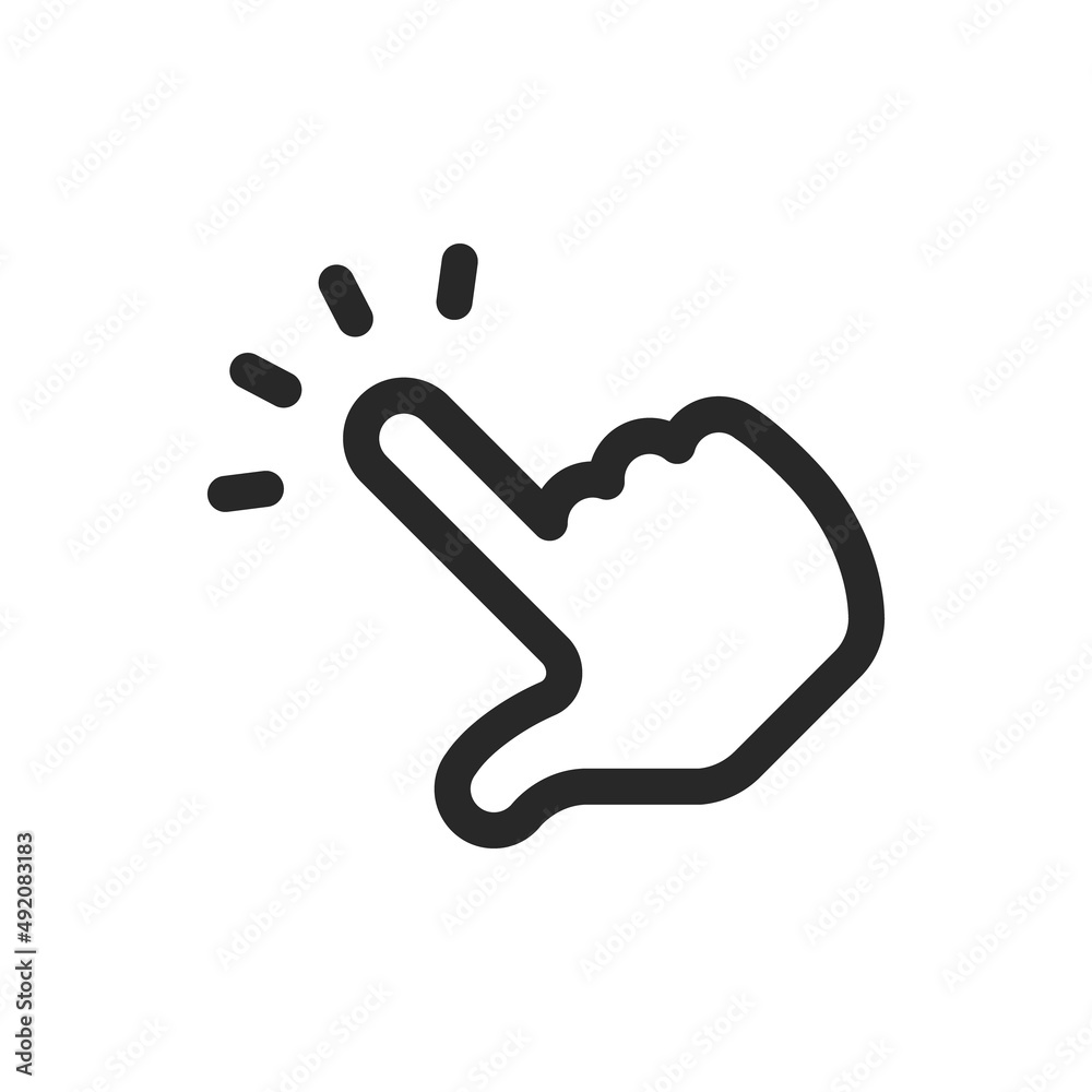 Hand clicking icon. Finger pointer pictogram. Click tap vector symbol. Hand clicking icon. Finger pointer pictogram. Click tap vector symbol.