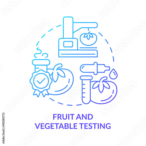 Fruit and vegetable testing blue gradient concept icon. Lab testing for food production quality abstract idea thin line illustration. Isolated outline drawing. Myriad Pro-Bold font used