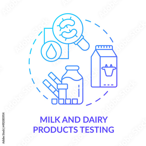 Milk and dairy products testing blue gradient concept icon. Lab analysis abstract idea thin line illustration. Flavour and color quality. Isolated outline drawing. Myriad Pro-Bold font used