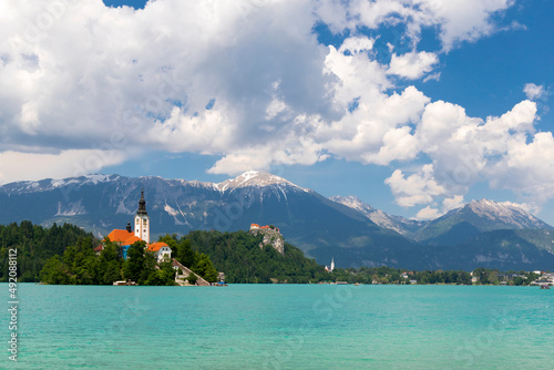 Lake Bled with mountains in Slovenia