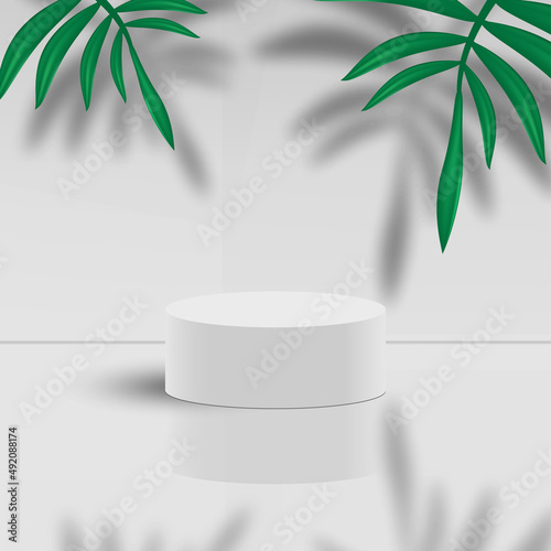 Fototapeta Naklejka Na Ścianę i Meble -  realsitic white podium minimal with leaves vector