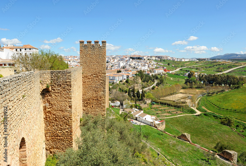 Walls of Ronda, town of Malaga province, Andalusia Spain. Ronda is the capital of the Serrania de Ronda