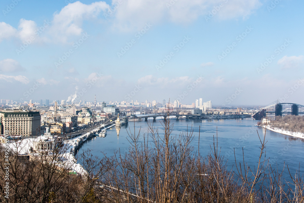 View at the center of Kyiv and the Dnieper river, Ukraine, Europe