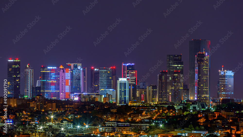 istanbul,turkey. 10.11.2019. night view of istanbul city and skyscrapers