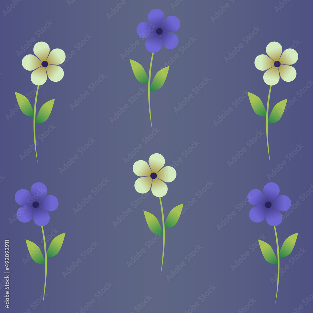 Flowers on blue background Floral seamless pattern Square composition Vector illustration Cute background