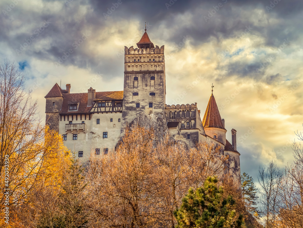 The famous medieval Bran Castle, known as Dracula Castle, in Transylvania.