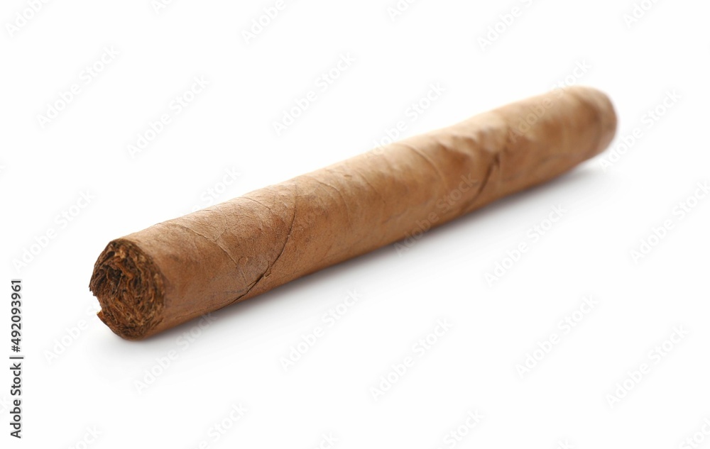 Cigar wrapped in tobacco leaf isolated on white Cigar wrapped in tobacco leaf isolated on white
