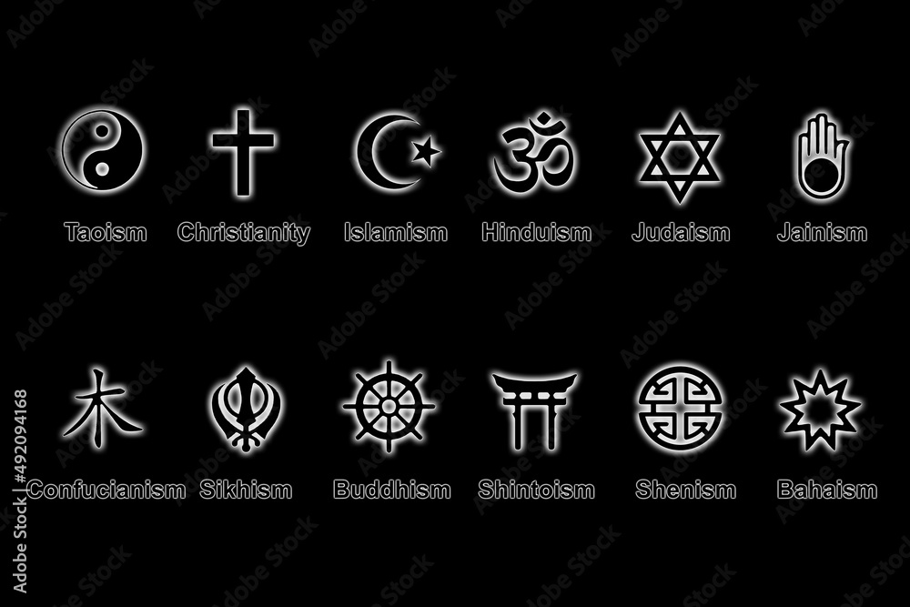 Fototapeta premium Collection of religious symbols with isolated black background