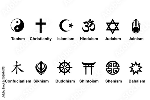 Collection of religious symbols with isolated white background photo