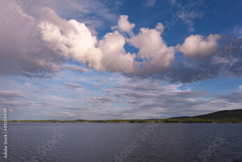 Iovskoye reservoir on sunny summer day. Murmansk Oblast, Russia.