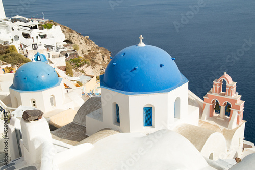 Blue dome church in Oia, Santorini, Greece