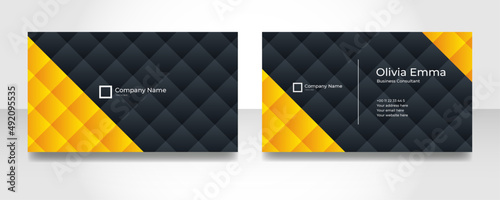 Modern creative and clean black yellow business card design template. Luxury elegant business card design background with trendy simple abstract geometric stylish wave lines. Vector illustration