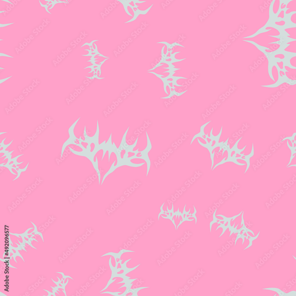 Abstract pattern tattoo sketch. Artistic death metal logo design. Random, chaotic blue illustration in Metalcore style on a pink background. Abstract pattern tattoo sketch. Artistic death metal logo design. Random, chaotic blue illustration in Metalcore style on a pink background.