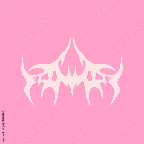 Abstract tattoo sketch. Artistic death metal logo design. Pink illustration in Metalcore style on a pink background.