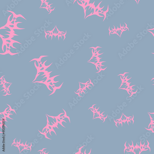 Abstract pattern tattoo sketch. Artistic death metal logo design. Random, chaotic pink illustration in Metalcore style on a blue background.