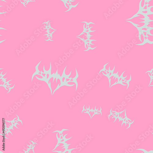 Abstract pattern tattoo sketch. Artistic death metal logo design. Random, chaotic blue illustration in Metalcore style on a pink background.