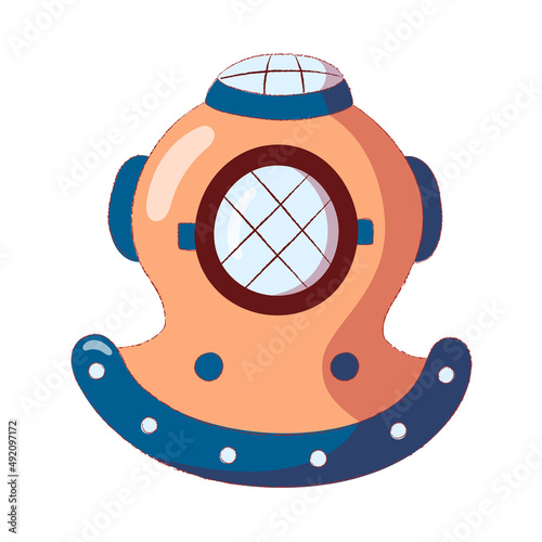 Diving helmet in cartoon style. Flat vector illustration isolated on white background.