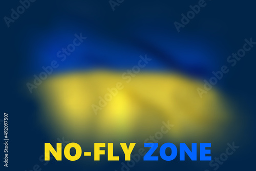 No-fly zone to russian invasion war in Ukraine. Close the sky. Save Ukrainian people from war. Russian fighter aircraft. Ukraine flag map