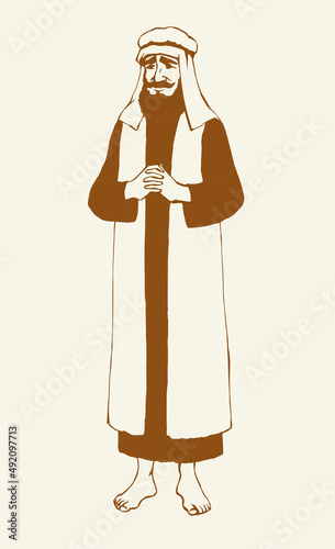 Jewish man in old clothes. Vector drawing