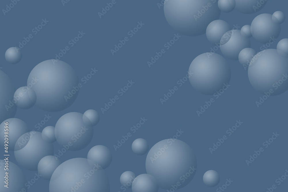 blue background with three-dimensional balls and waves, abstraction blue background with three-dimensional balls and waves, abstraction