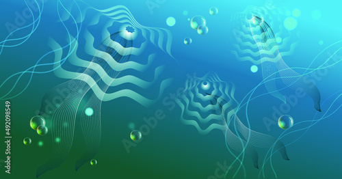 Abstract blue background with decorative jellyfish