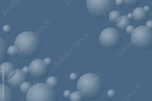 blue background with three-dimensional balls and waves, abstraction