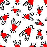 Seamless background with heart-shaped flies. Vector illustration