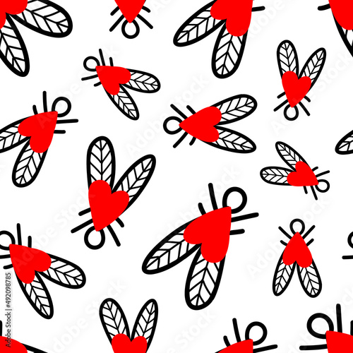 Seamless background with heart-shaped flies. Vector illustration © Tatyana Olina