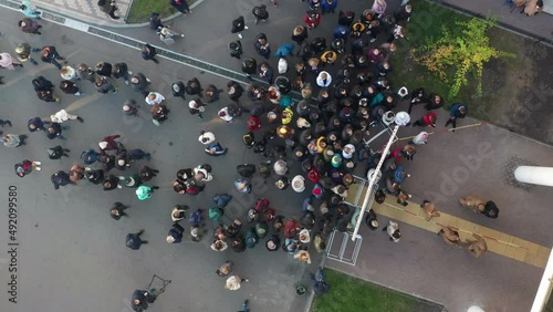 Crowd of Refugees Awaiting For Vaccination and Free Food