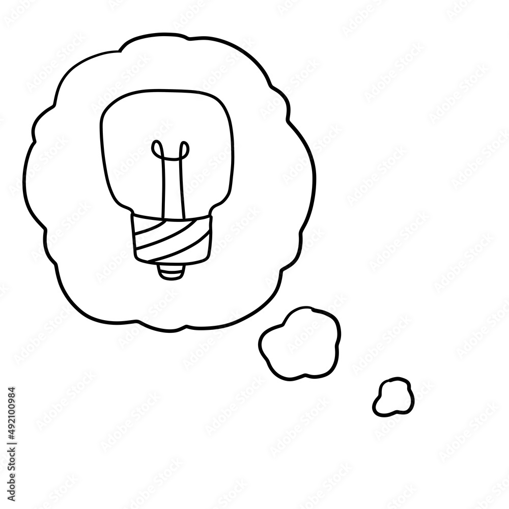 Light bulb. Bubble cloud with thoughts and idea. Mind and electric lamp Light bulb. Bubble cloud with thoughts and idea. Mind and electric lamp