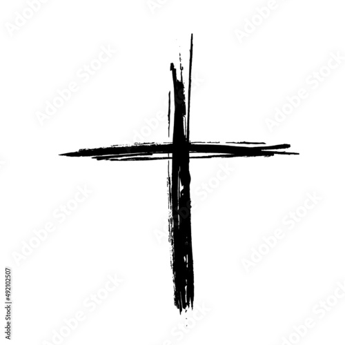 Hand drawn cross symbol. Black sketch cross symbol on white background. Vector illustration