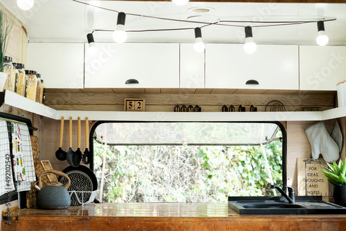 kitchen in a mobile home. The concept of traveling in comfort