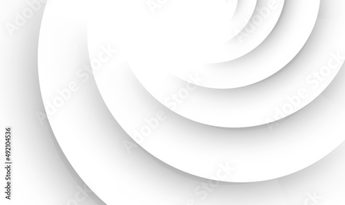 Abstract geometric white and gray color background with shadow. Abstract ripple effect on white background. Circle shape with shadow in paper cut style. White 3D Wave overlapping with shadow. Vector