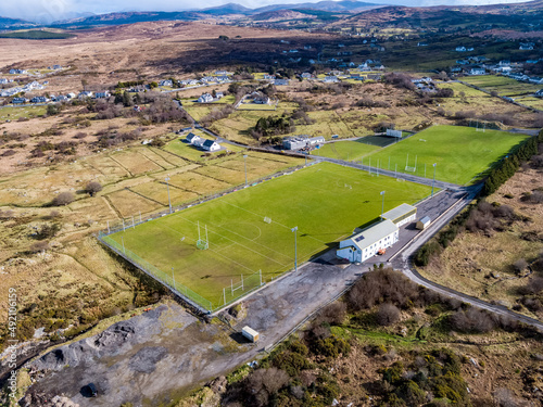 Aerial view of football pitch in Ardara, County Donegal - Ireland photo
