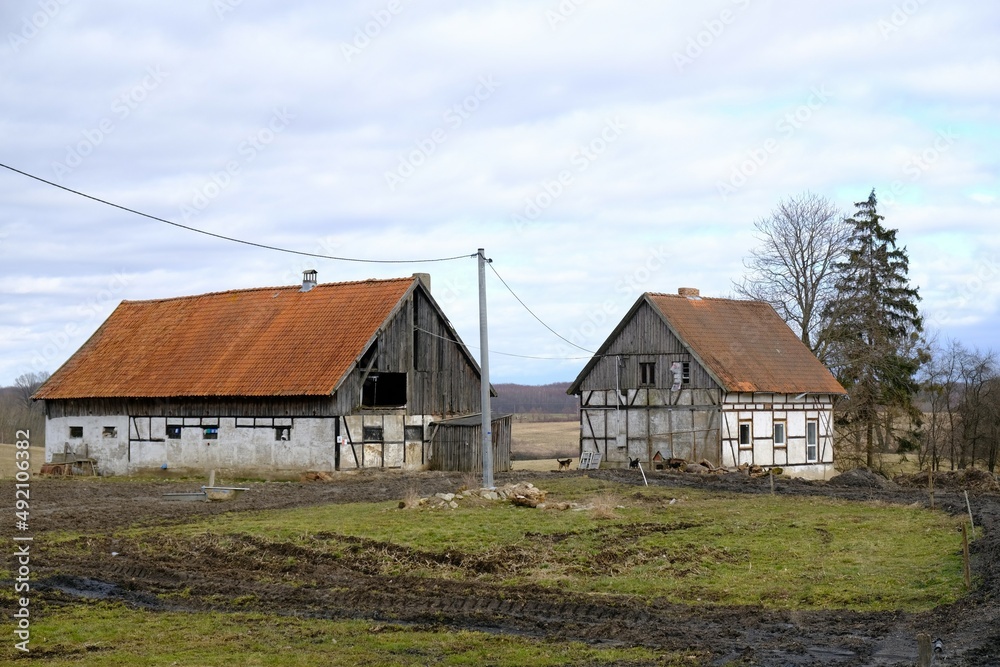 Rural scenery with buildings of farm in early spring Rural scenery with buildings of farm in early spring